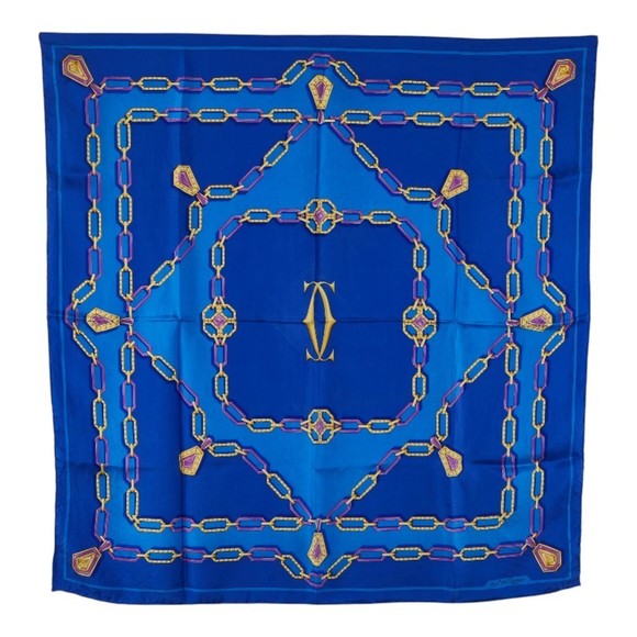 Cartier Jewelry Pattern Scarf, Blue Silk, Women´s,New Products : American Fashion Style Bags On Sale